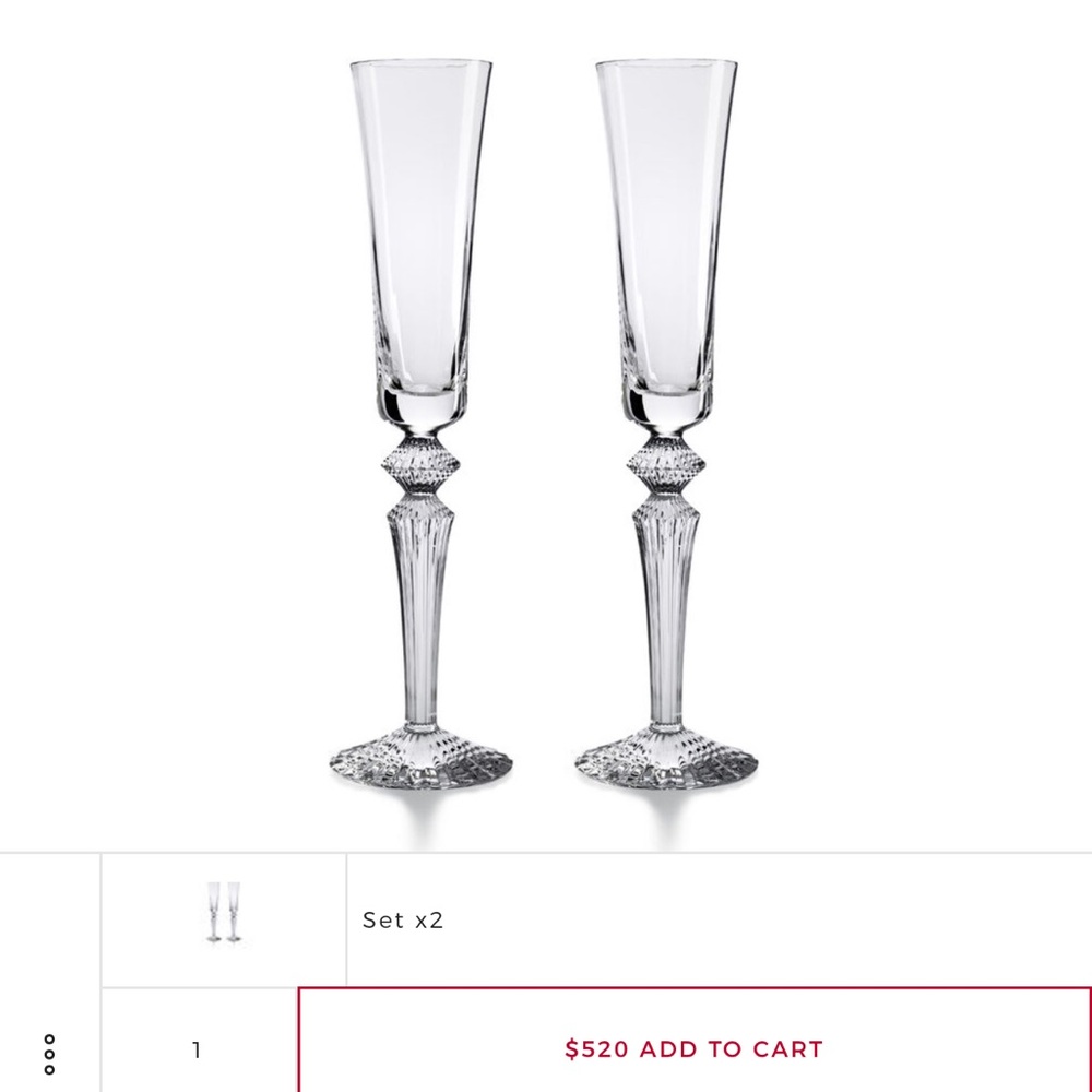 Baccarat Mille Nuits flutissism crystal champagne flutes.